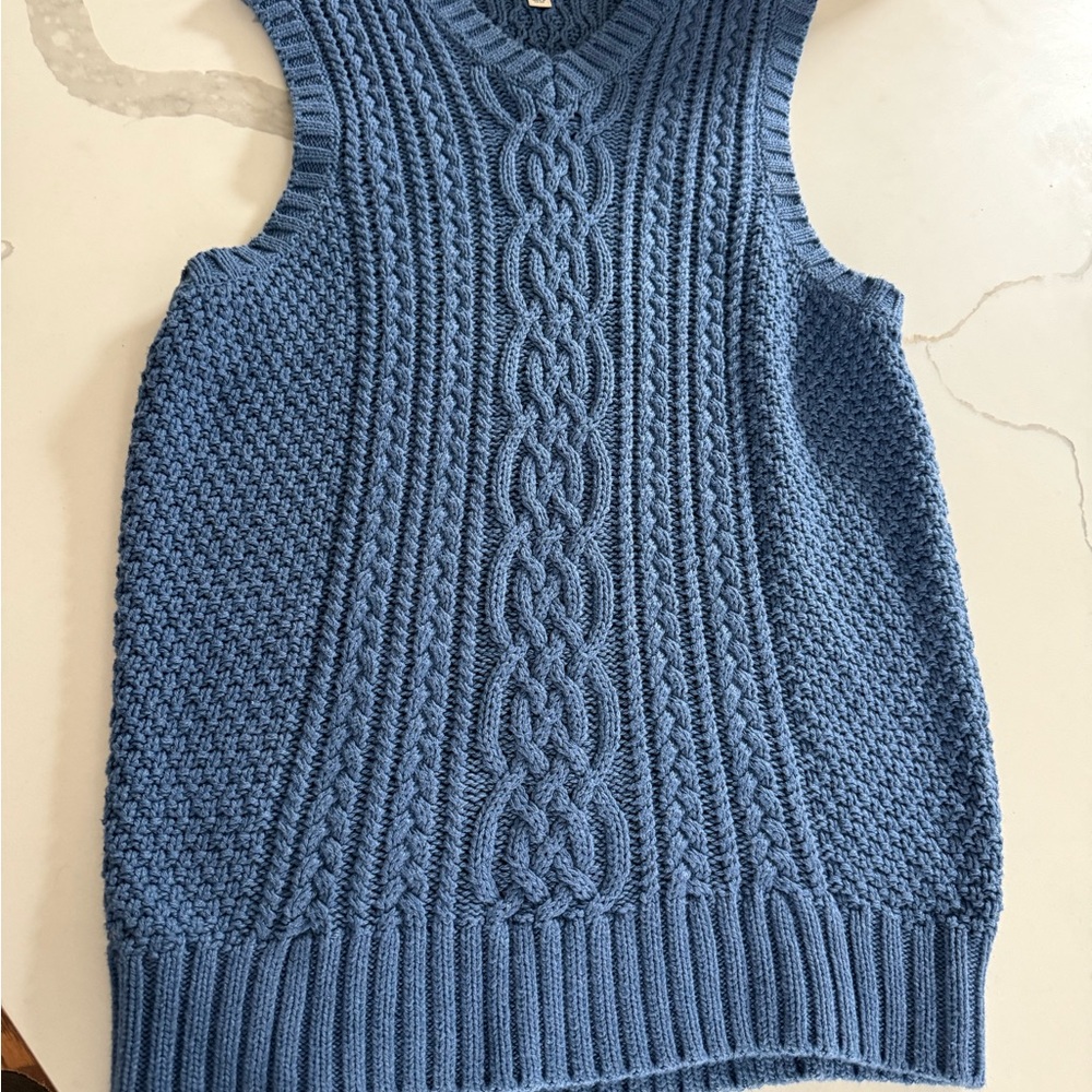 J. Crew Blue V-Neck Sweater with Cable Knit Design